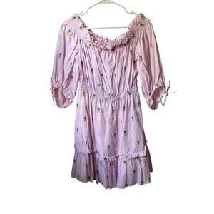 Kate Spade Dress Small Pineapple Pink Striped Off Shoulder‎ Mini Cotton
